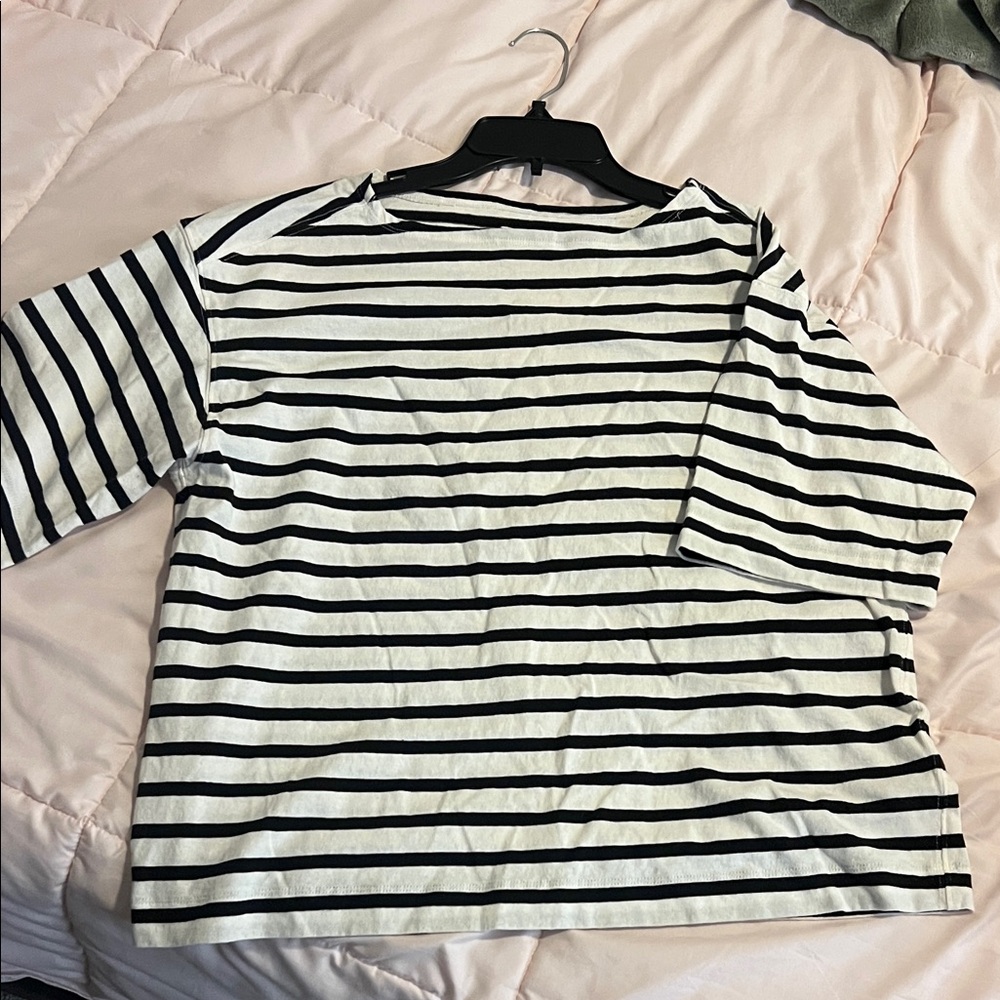 Everlane Black and White Striped Top